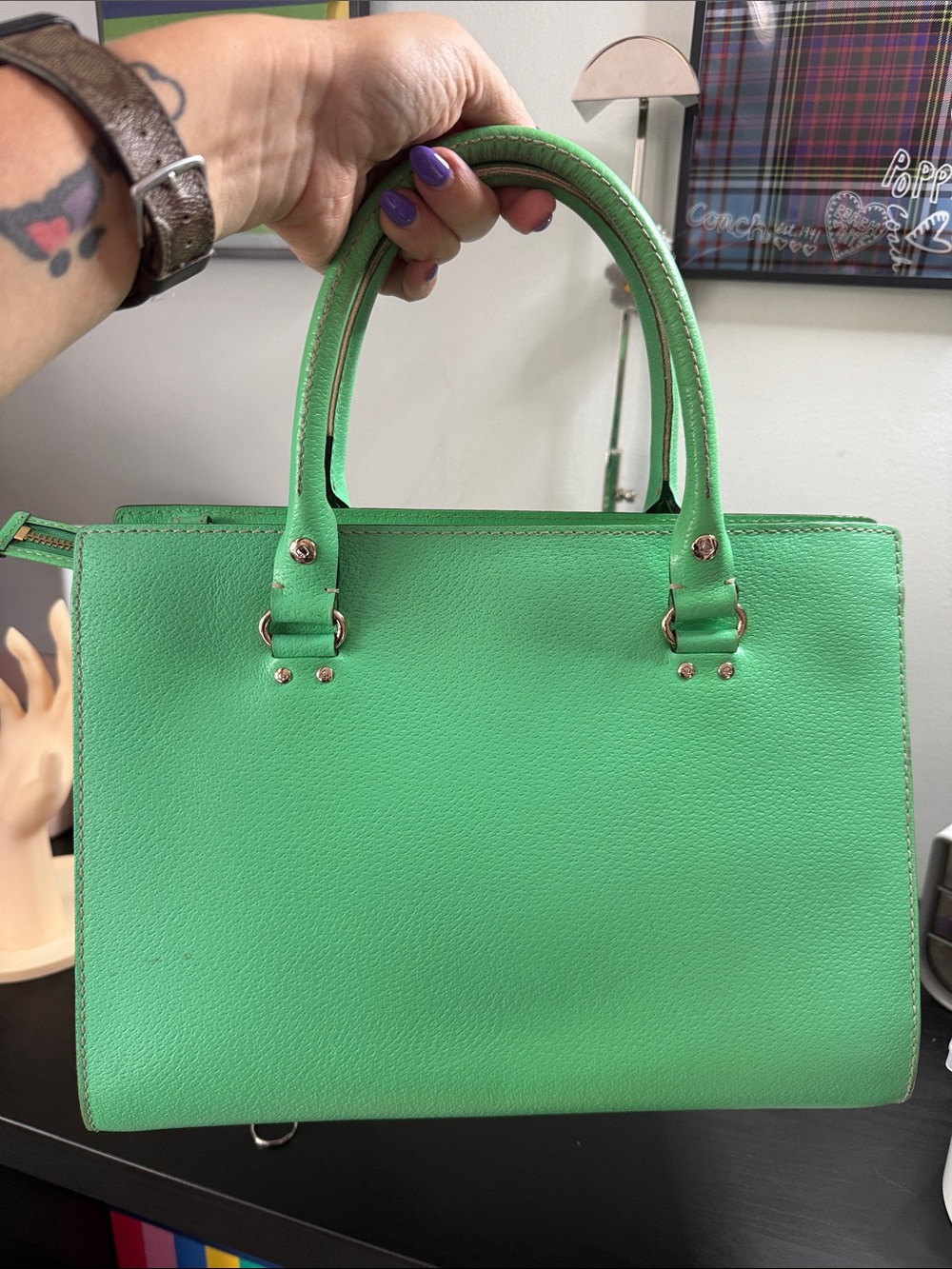 kate spade Wellesley Quinn Emerald Green Leather Satchel with Playful Charm - Picture 6 of 15